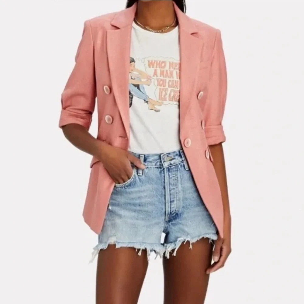 Veronica Beard Blazer Odile Dickey Pink Jacket Rosewood Double Breasted SZ 0